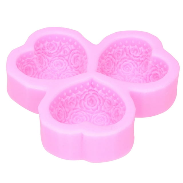 3 Cavity Heart Shaped Rose Silicone , Easy To Clean, Multifunctional For Cakes, Snacks, With Exquisite Craftsmanship And Material