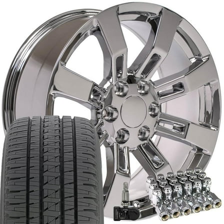 OE Wheels CA82 20 Inch Rims and Tires Fit Escalade Style 6x139.7 20x8.5 Chrome - Hollander 5409 - Dueler H/L Alenza 275/55-20 (Set of 4)
