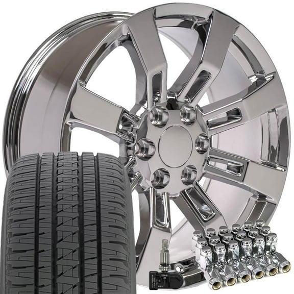 OE Wheels CA82 20 Inch Rims and Tires Fit Escalade Style 6x139.7 20x8.5 Chrome - Hollander 5409 - Dueler H/L Alenza 275/55-20 (Set of 4)
