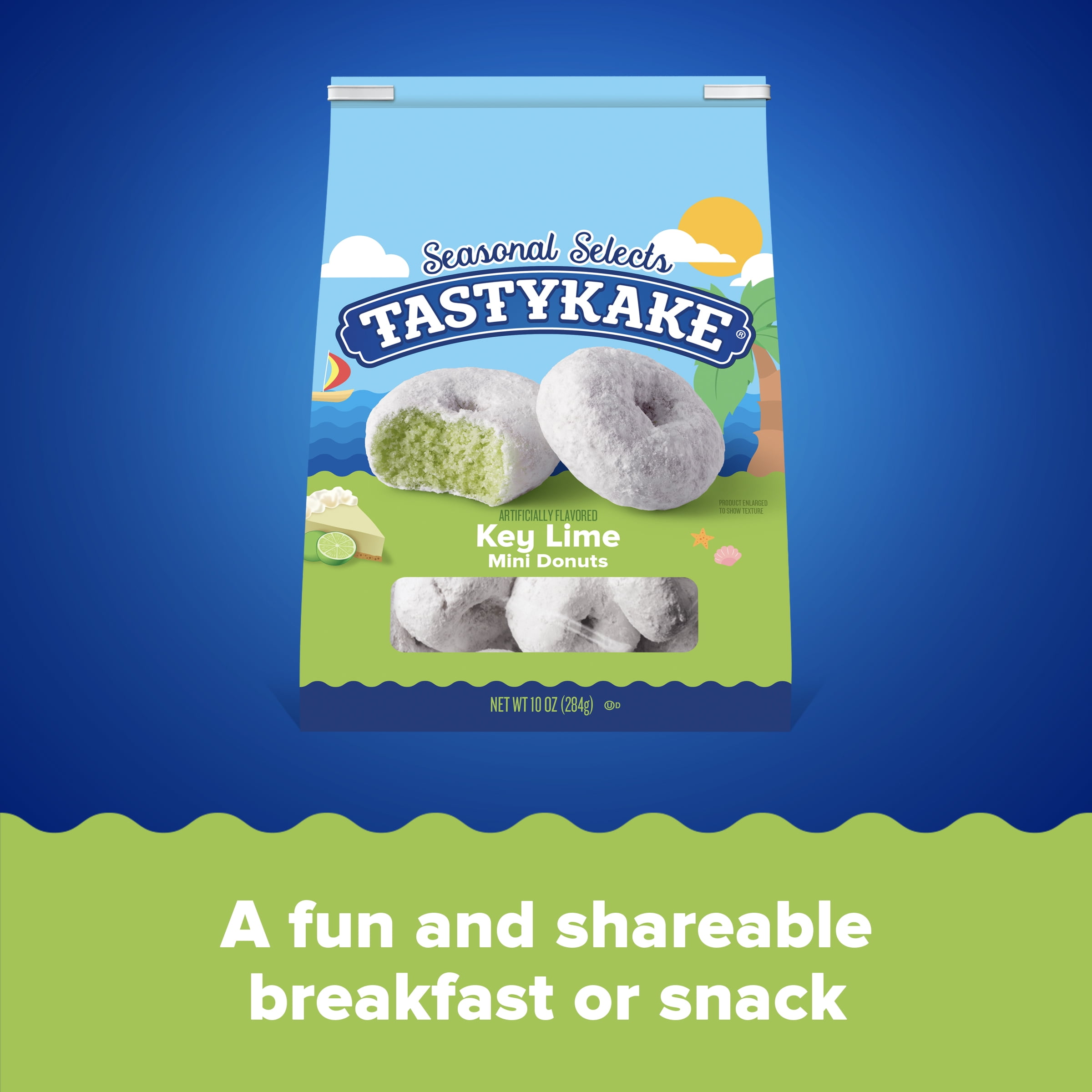 Tastykake Key Lime Mini Donuts, Key Lime Flavored Powdered Donuts, 10 oz, 1 Count, Shelf-Stable