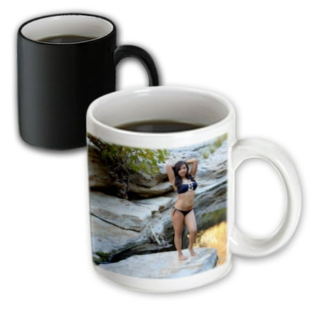 3dRose Young Hispanic woman with bikini near a creek - vacation, female, girl, sexy, exotic, latina, erotic, Magic Transforming Mug,