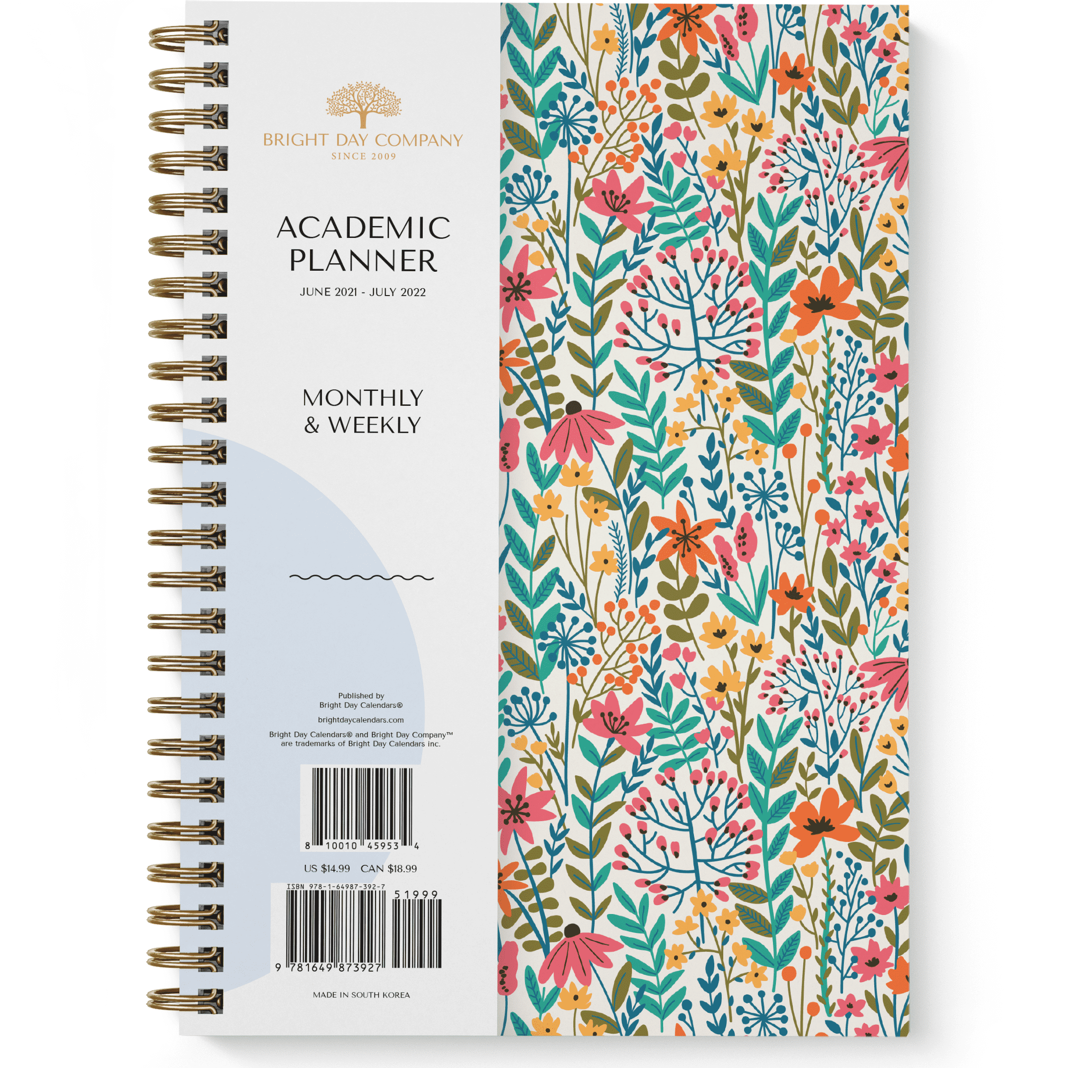 2021-2022 July Academic Daily Planner Weekly Monthly Calendar Organizer Blue 