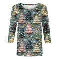 thumbnail image 5 of Meichang Chemises de Noël pour Femmes Manches 3/4 Hauts pour Femmes Nouveauté Graphique Arbre de Noël 3D T-Shirts Décontractés Col Rond Pull Cadeaux de Noël pour Femmes, 5 of 5