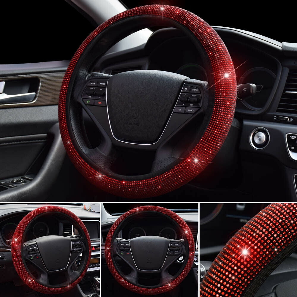 Universal Car Bling Steering Wheel Cover,15 inch Red Diamond Bling