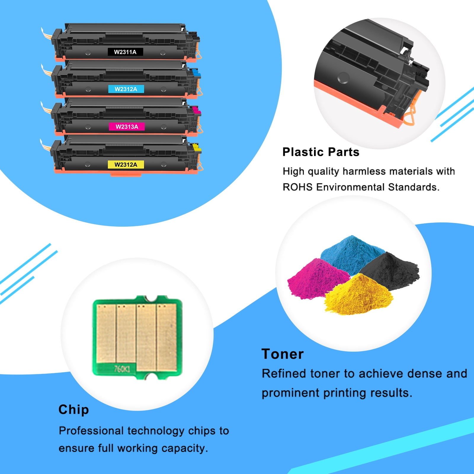 215A Toner Cartridges With Chip Compatible for HP 215A W2310A Laserjet M182nw M183fw M182n Color M155a M155nw M182 M183 Printer Ink 4 Pack