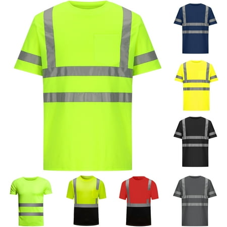 UVEASISHA Mens Quick Dry T-Shirts Short Sleeve High Visibility Safety T Shirts Hi Vis Reflective Construction Work Shirts with Reflective Strips and Front Pocket Lightning Deals of Today