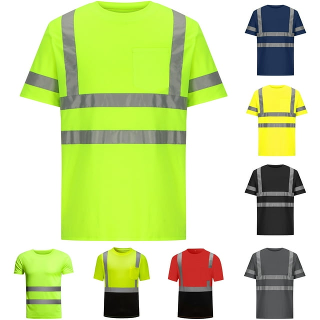 UVEASISHA Mens Quick Dry T-Shirts Short Sleeve High Visibility Safety T Shirts Hi Vis Reflective Construction Work Shirts with Reflective Strips and Front Pocket Sales Today Clearance