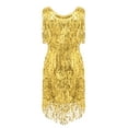 thumbnail image 7 of RUNQHUI Womens V Neck Sleeveless Sparkling Sequin Fringe Ballroom Latin Dance Dress Party Dress Gold XL, 7 of 7