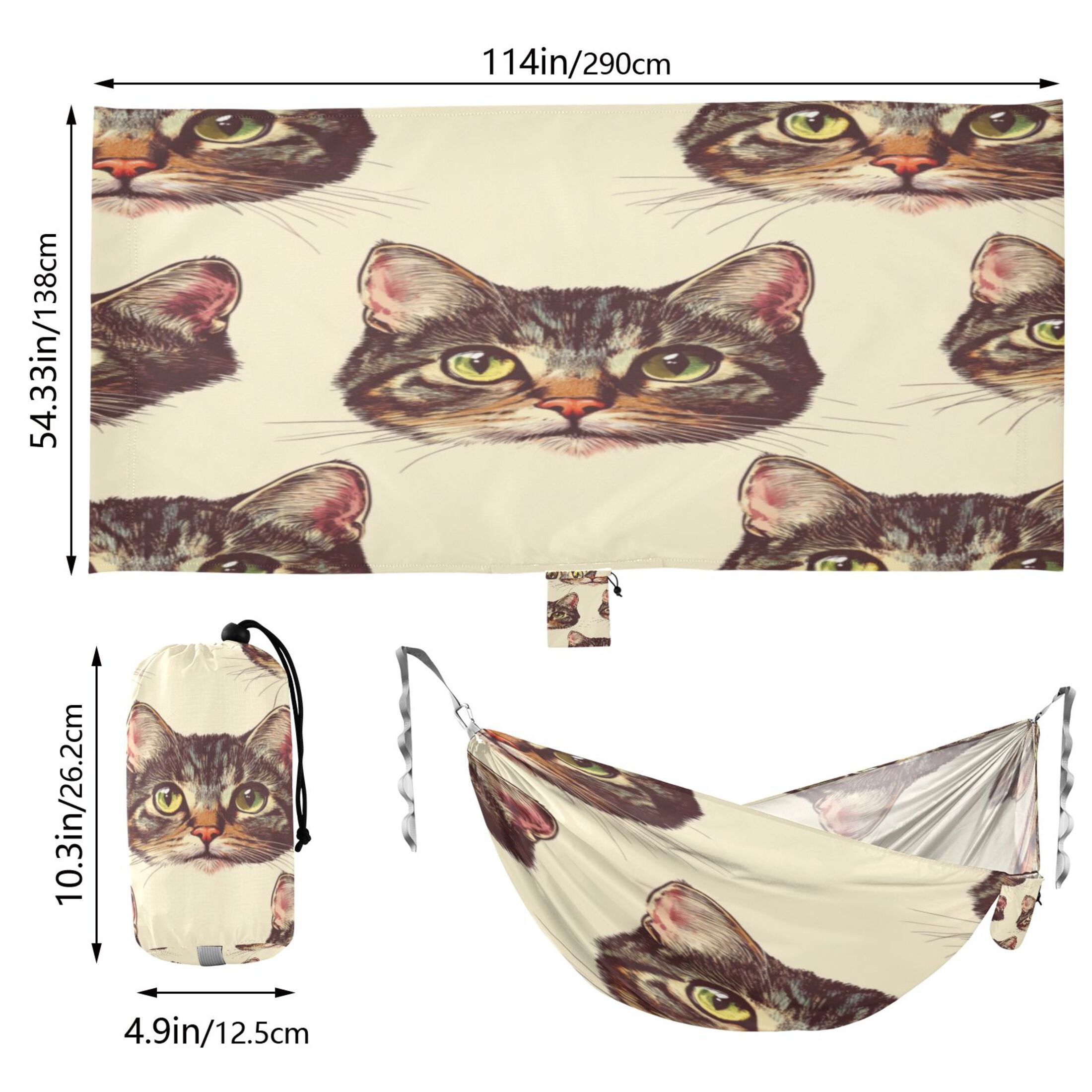 Hammock Camping Hammock Nylon Portable Hammock Travel Camping Hammock Brown Cat Face