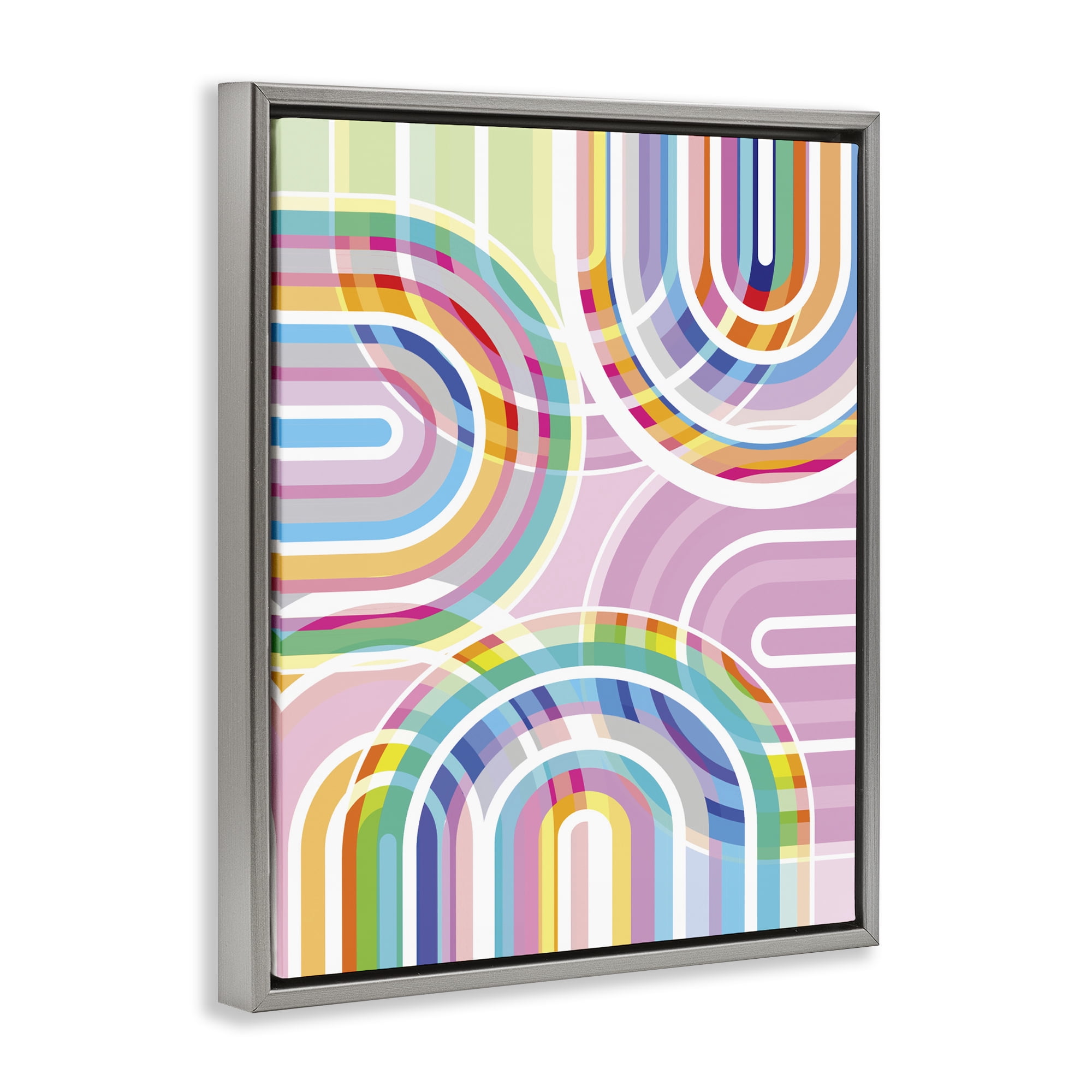 Stupell Industries Bright Playful Rainbow Arches Gray Framed Floater Canvas Wall Art, design by Amber Sterling