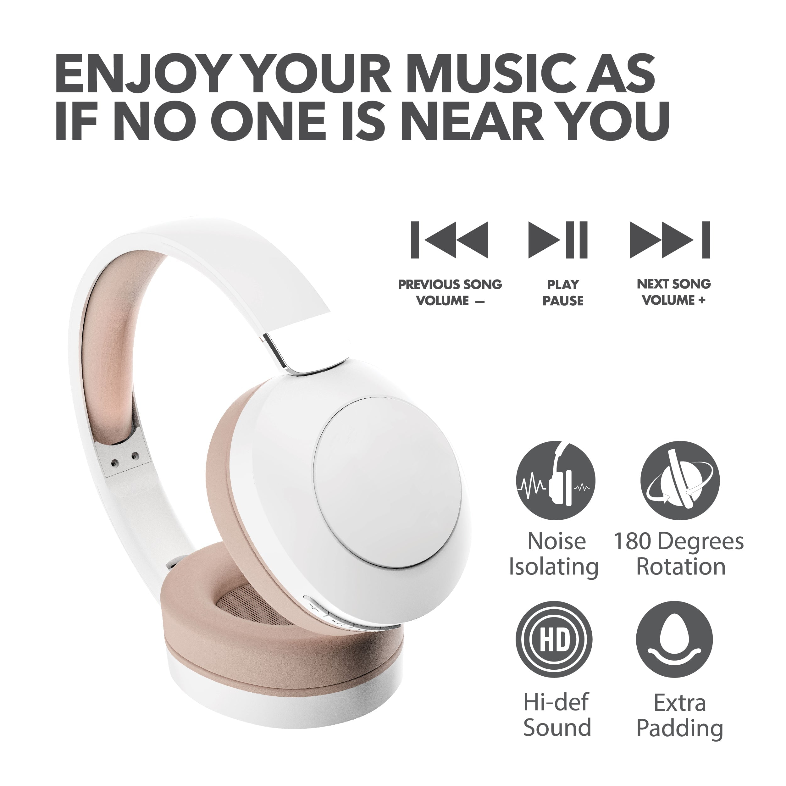 RCA Wave-54 Bluetooth Headphones, 40H Playtime, Hi-Res Audio, White
