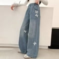 thumbnail image 4 of Generic Tween Girls Baggy Jeans Casual Elastic Waistband Wide Leg Jeans 3D Butterfly Rhinestones Sparkly Streetwear Denim Pants Y2K, 4 of 8
