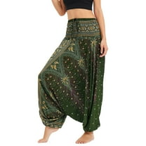 Previn Women's Yoga Pants Boho Bohemian High Waisted Baggy Stretch Boho Comfy Beach Dance Loose Harem Pants Casual Pants Olive One Size