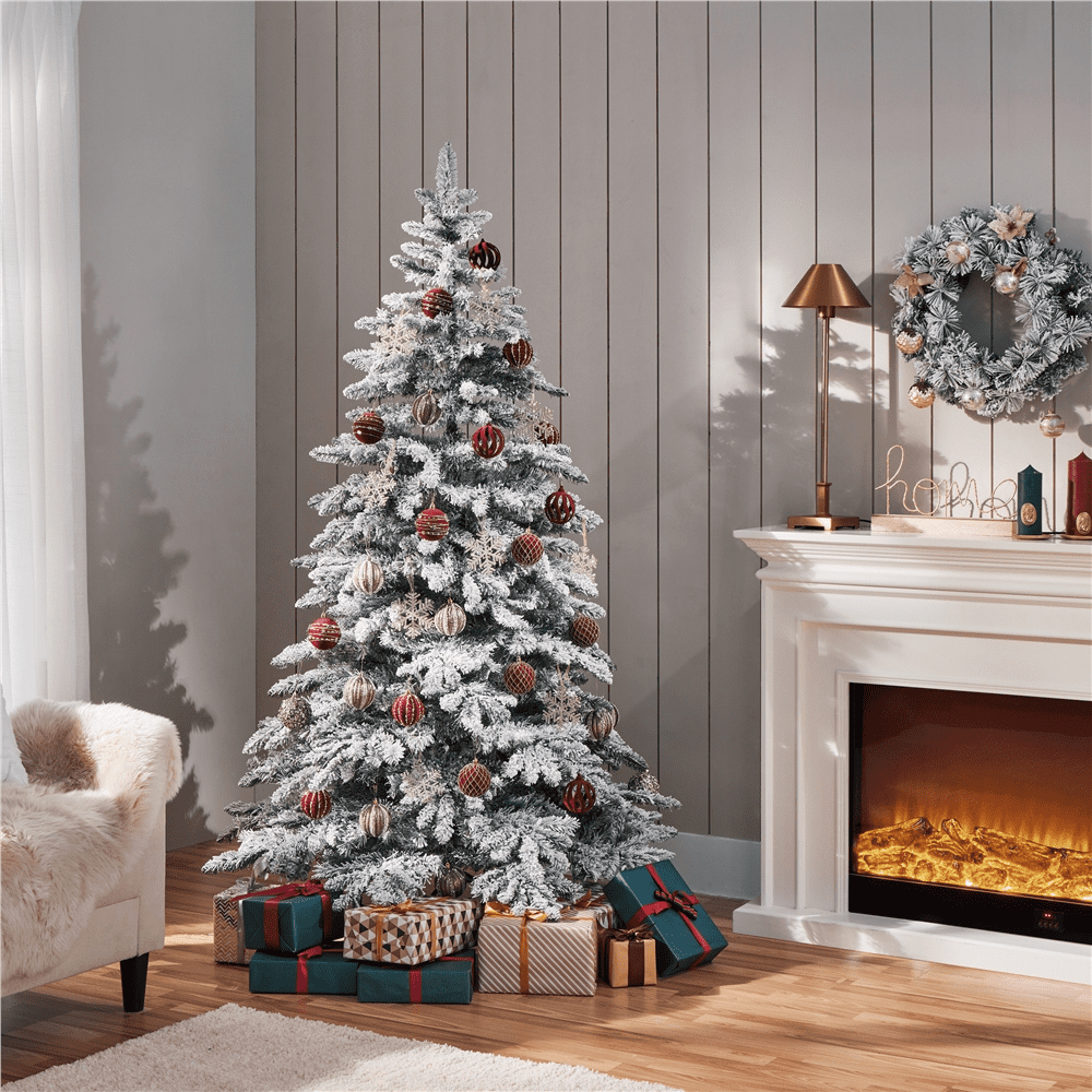 Alden Design 6Ft Pre-Lit Artificial Christmas Tree with 400 Warm LED Lights, Green