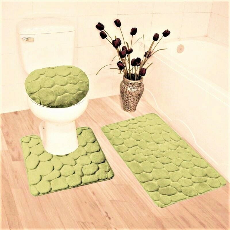 Rock Sage 3 Piece Bathroom Rug Set, Memory Foam Rug Pad 5 215 7×9