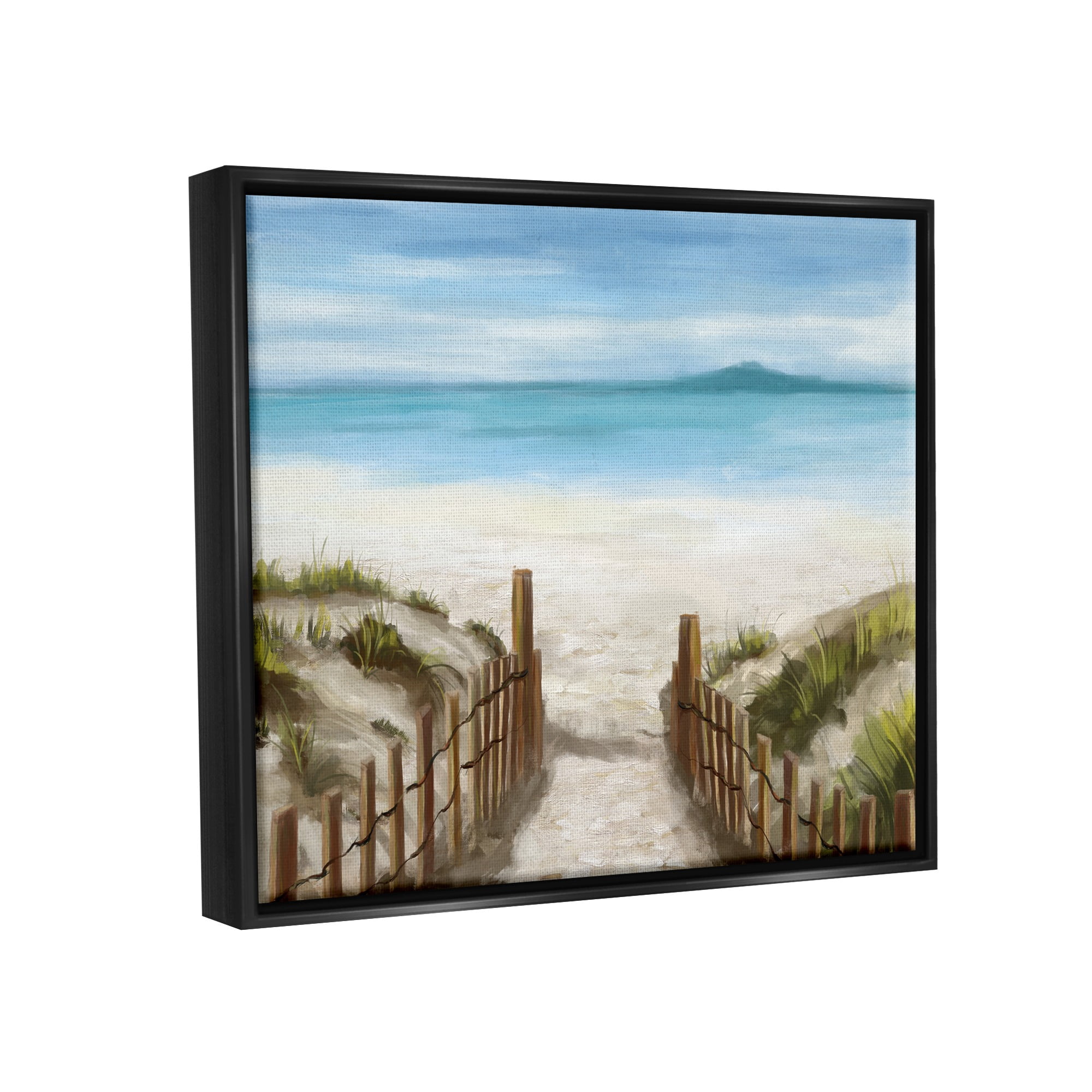 Stupell Industries Beach Pathway to Shore Nature Painting Black Floater Framed Canvas Art Print Wall Art, 31 x 25