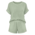 thumbnail image 7 of Gamivast 2 Piece Summer Outfits for Women Casual Linen Textured Short Sleeve Top and Drawstring Shorts Set Loose Fit Matching Lounge Sweatsuits Vacation Streetwear Pajamas Green L, 7 of 7