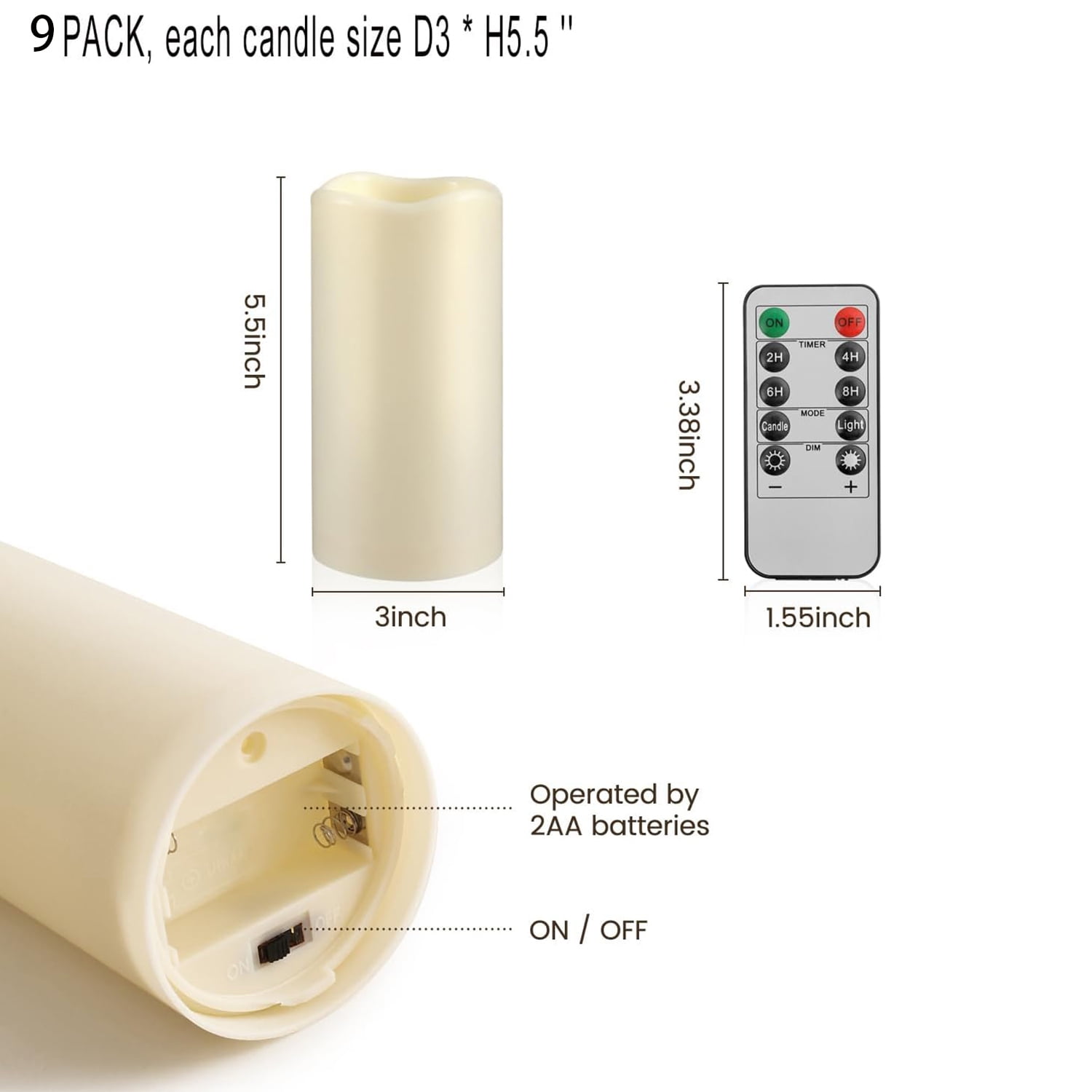 Flameless Candles LED Flickering with Remote and Timer Outdoor Waterproof Battery Operated 9 Pack