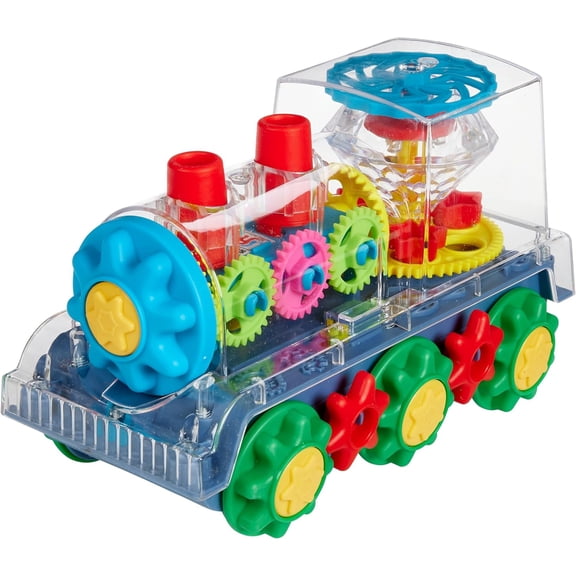 Light Up Train Toy for Toddlers - Transparent Gear Car Toys for Kids - Early Music Educational Crawling Toys - Flashing Lights and Battery Operated - Birthday for Boys & Girls