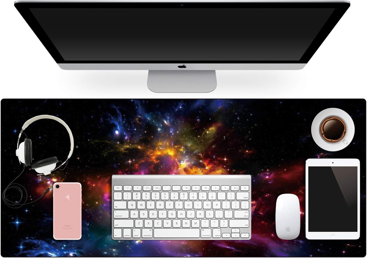 Extra Large DeskPad Keyboard Mat XXL Extended Gaming Mousepad Long Colorful Keyboard Mouse Mat with Waterproof Surface-Optimized Gaming Surface 35.4 * 15.7 * 0.8" (XXL-047, Galaxy)