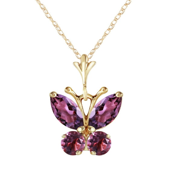 Galaxy Gold GG 14K Yellow Gold 0.6 Carat Amethyst Butterfly Necklace - February Birthstone - Peace & Wisdom - 16" to 24" - Fine Jewelry for Women