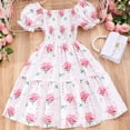thumbnail image 2 of MEZZALL Toddler Girls' Smocked Floral Dress Short Sleeve Princess Dress With Ruffled Hem For 3-8 Years 5-6 Years Versatile Baby Wear, 2 of 9