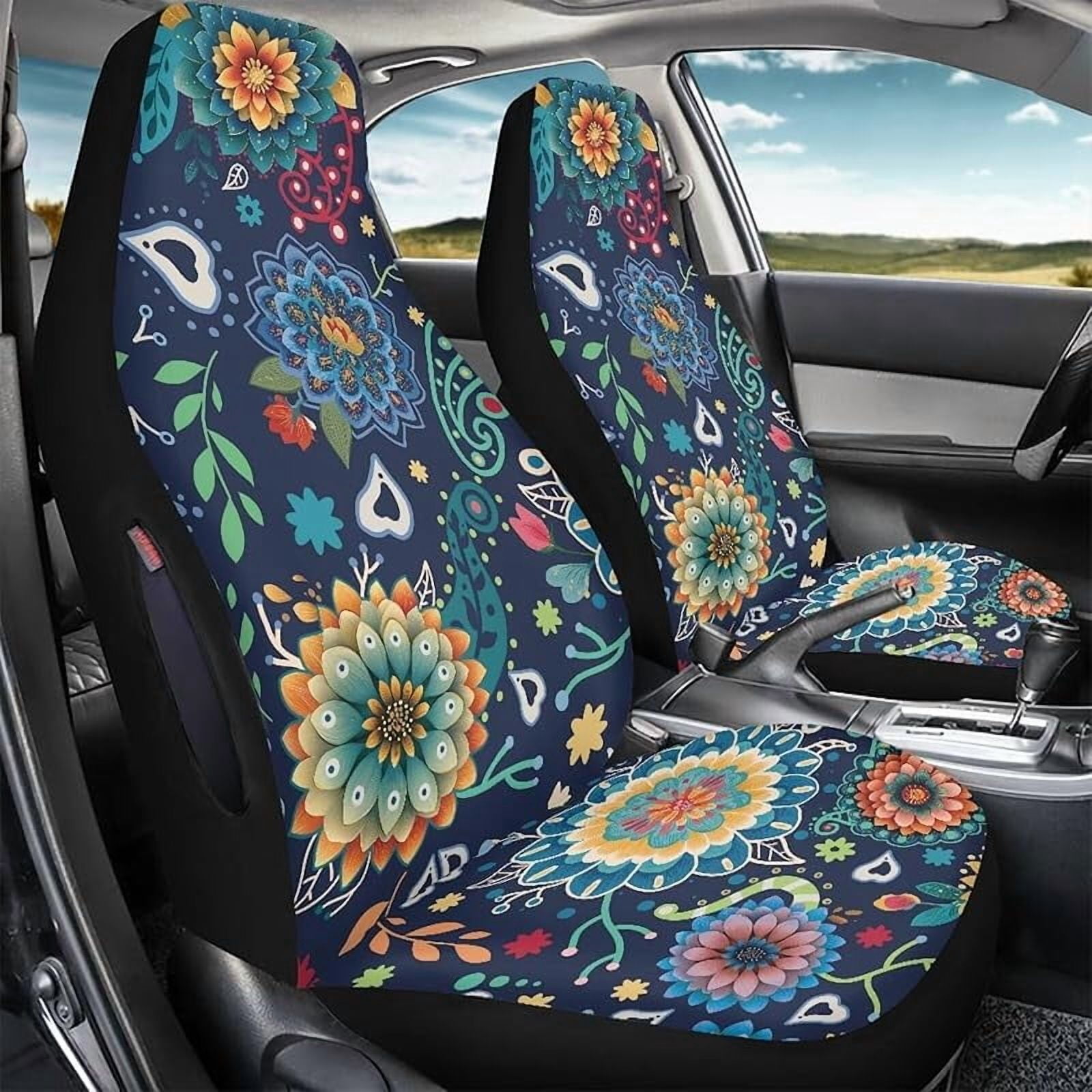 Boho Floral Blossom Car Seat Covers Front Set Lightweight Waterproof Automotive Car Interior Covers Universal Fit for Most Car Interior Covers for Sedan Truck SUV,Pack of 2