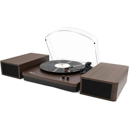 LP&No.1 Vinyl Record Player, Bluetooth Turntable with Stereo Bookshelf Speakers, 3-Speed Belt-Drive Turntable for Vinyl Albums with Auto Off and Wireless (Dark Brown)