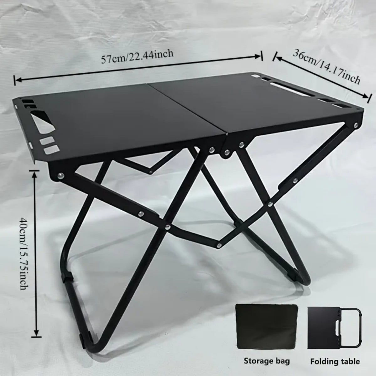 Portable Folding Camping Table, 150 LBS Heavy Duty Iron Picnic Table, Lightweight 6.6 LBS Outdoor Table with Side Hanging Hooks, Dark Gray