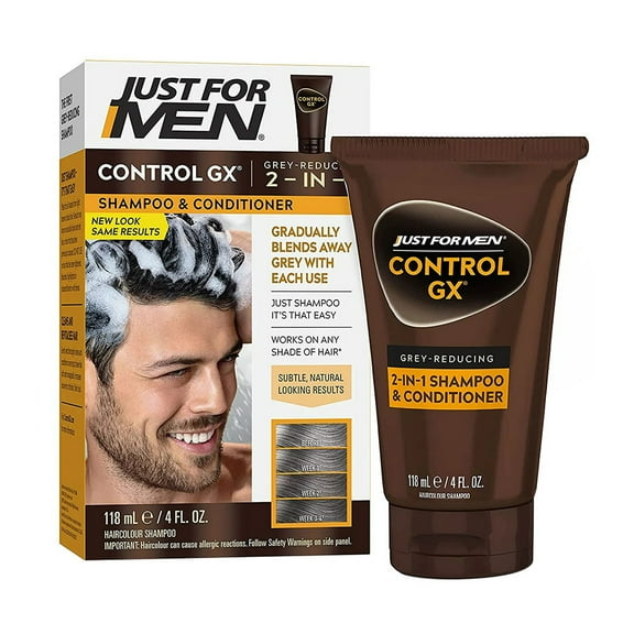 Just For Men Control GX Gradual Gray Reduction 2-in-1 Shampoo Plus Conditioner, 4 Oz, 2 Pack