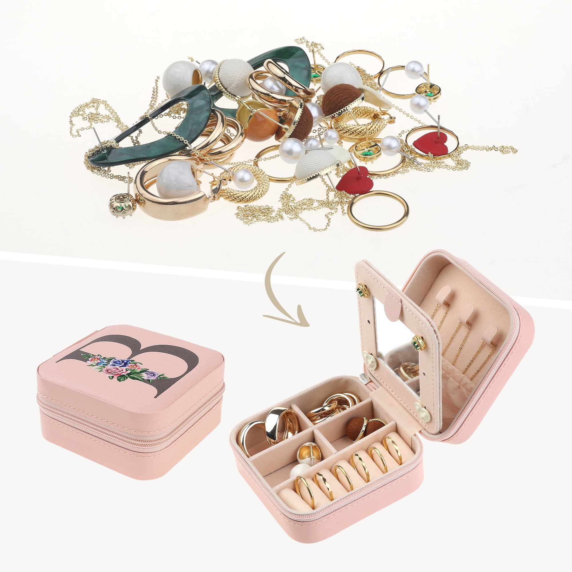 Unique Bargains Jewelry Box Small PU Leather Jewelry Organizer Case Storage Display Holder Pattern B