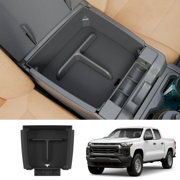 Center Console Organizer Box for 2023-2026 Chevrolet Colorado GMC Canyon Console Tray Armrest ABS Storage Box with Silicone Pad