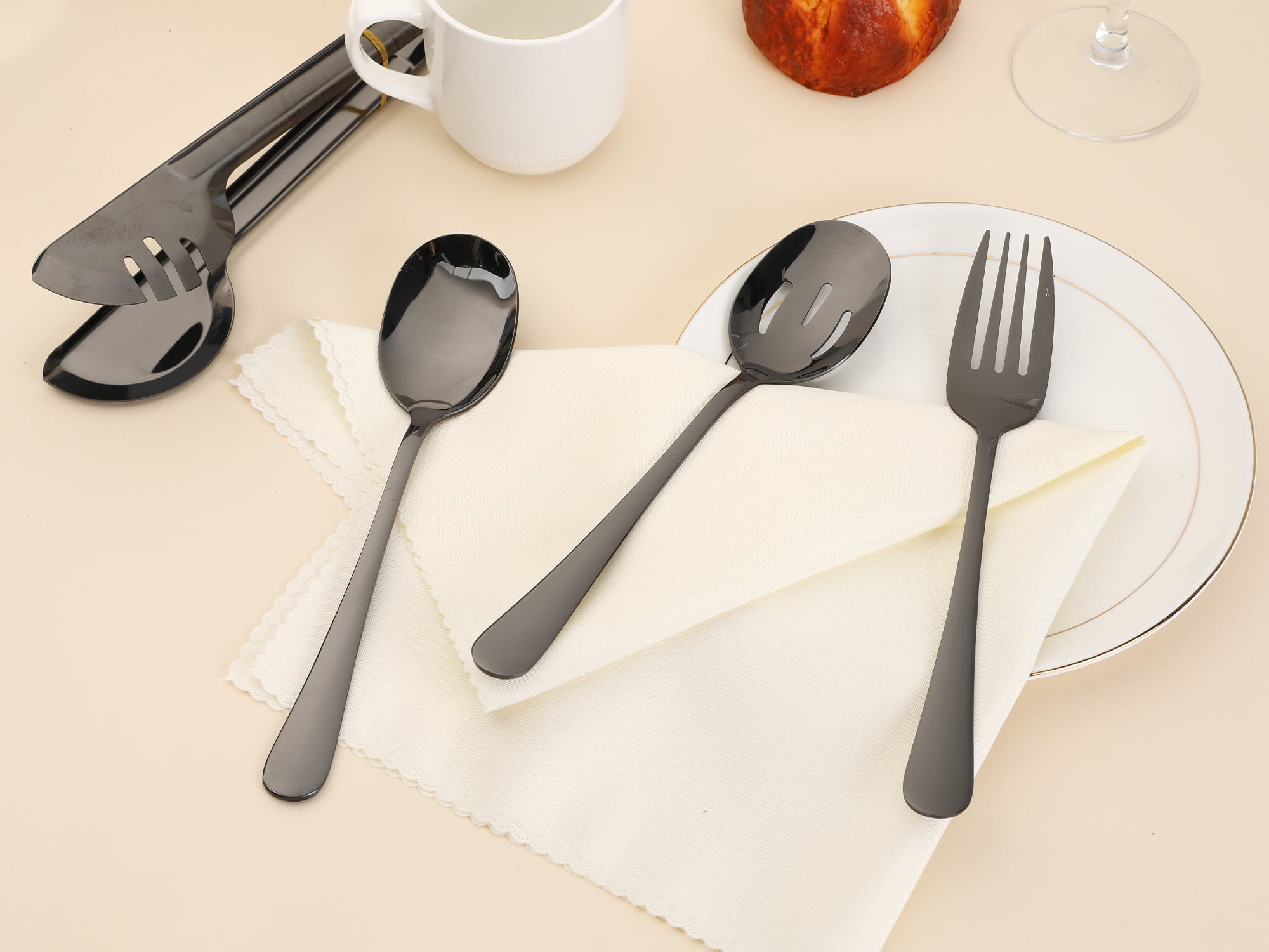 Unique Bargains Stainless Steel Flatware Set with Spoons and Forks Black 8 Pcs