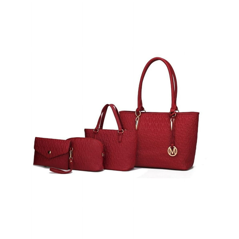 MKF Collection Edelyn Signature M-Embossed 4-Piece Tote Handbag 