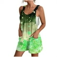thumbnail image 2 of Summer Tank Top Romper for Women Casual Floral Print Short Jumpsuit with Pocket Tie Shoulder One Piece Workout Overalls, Green, M, 2 of 6