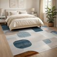thumbnail image 3 of ODIKA 8'x10' Washable Area Rug Tan Abstract Brushstroke Geometric Interlocking Neutral Navy for Dining Room, Large Office, Lounge, Non-Slip Chair-Friendly Mat, 3 of 7