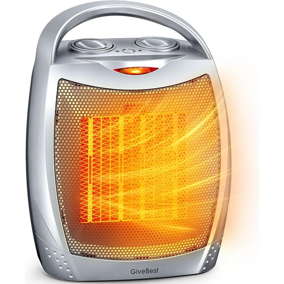 Portable Electric Space Heater with Thermostat | 1500W/750W Safe & Quiet Ceramic Heater Fan | Heat Up 200 sq. Ft for Office Room Desk Indoor Use (Silver)