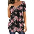 thumbnail image 1 of ICHUANYI Clearance Women's Fashion Printed Tank Top Round Neck Loose Short Sleeve Pullover Top(Pink, L) ICHUANYI WER2023081017107, 1 of 5