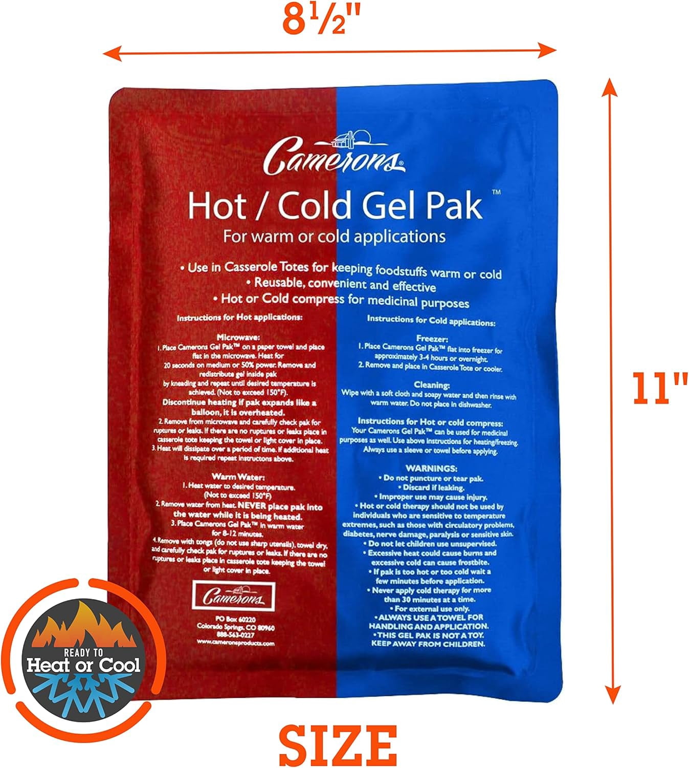 Hot or Cold Gel Pack- XL Size (8 x 11") Reusable Ice Pak for Icing and Heating Injuries, Therapy, and Keeping Food Warm or Cold- Microwave and Freezer Safe
