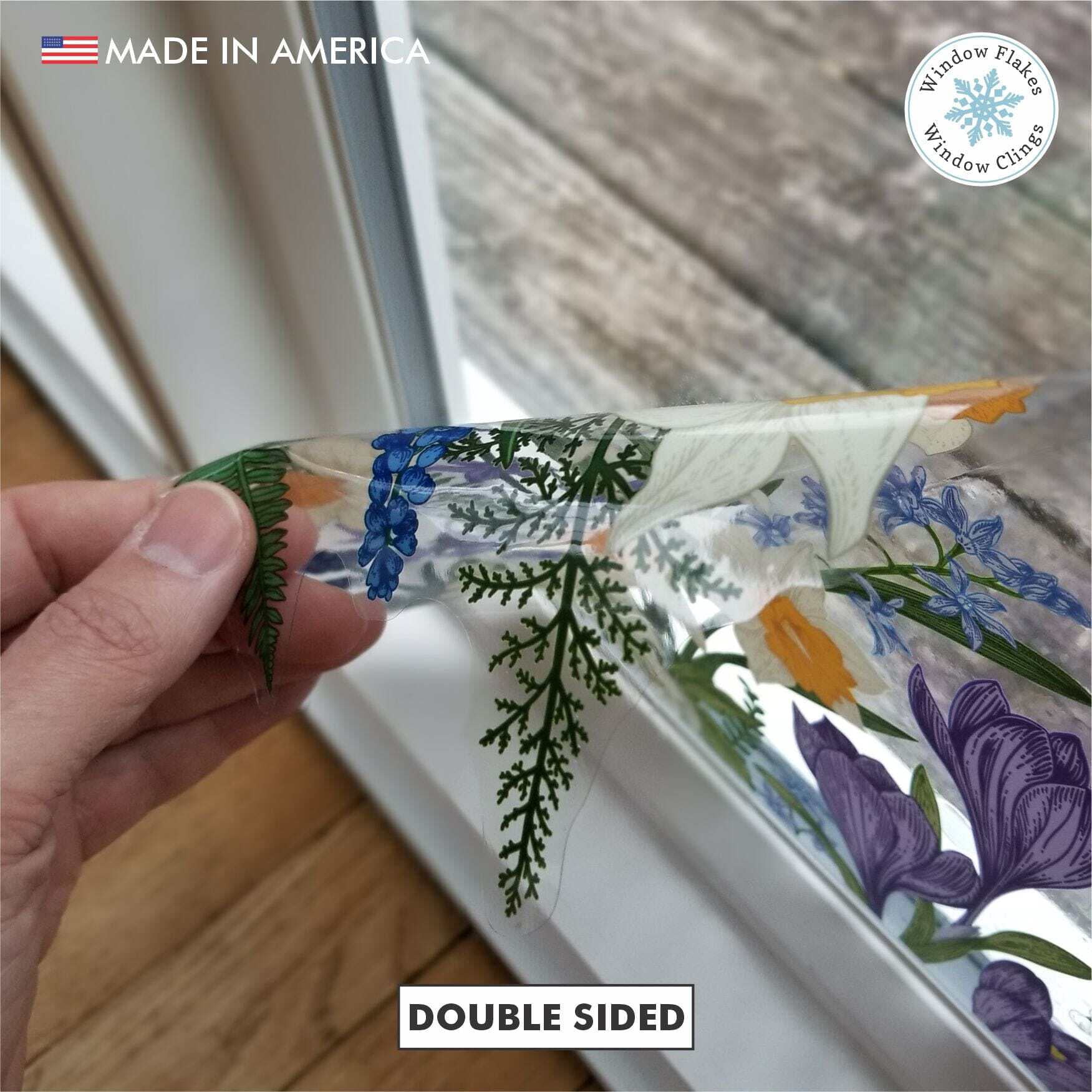 Botanical Spring Flower Window Cling Border, Double Sided Decal for Glass, Anti-Collision Bird Strike Prevention, Reusable, 46 x 11 inch, Ma