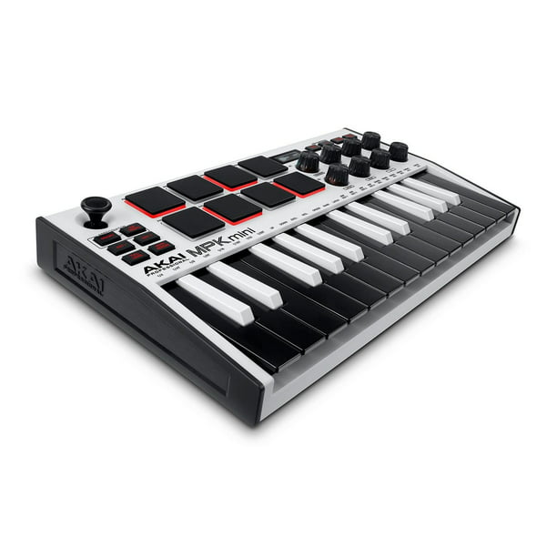 AKAI Professional MPK Mini MK3 25 Key USB MIDI Keyboard Controller with 8 Backlit Drum 8 Knobs and Production Software, White - Walmart.com