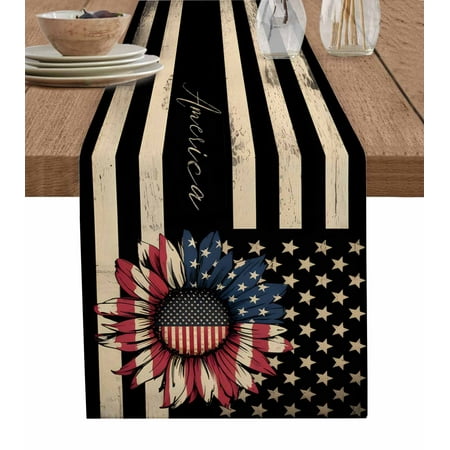 

Black Red 4th of July Table Runner Independence Day Stars Tablerunners 13 x 70 Inch Table Decorations Tabletop Scarf for Summer Gathering Holiday Farmhouse Kitchen Dining Decor