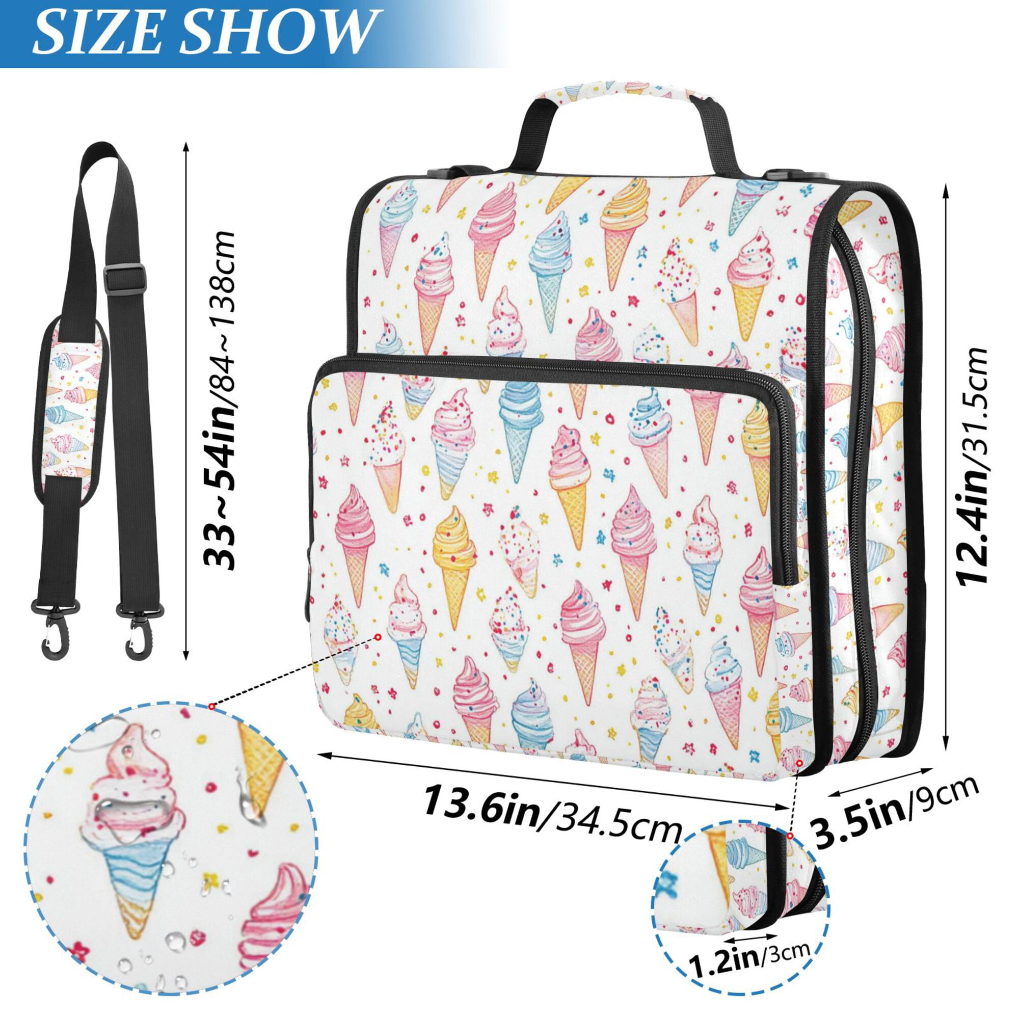FORMRS Zipper Binder with Shoulder Strap 2-inch Ring 500 Sheet Capacity File Bag, Colorful Ice Cream Pattern
