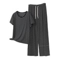 thumbnail image 2 of Gamivast Pajama Sets for Women 2 Piece Striped Short Sleeve Top & Pants Pjs Sets Crew Neck Sleepwear Casual Loose Fit Loungewear Nightwear Outfits, 2 of 5