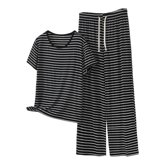 DxhmoneyHX Womens 2 Piece Striped Workout Sets Sleeveless Crew Neck Tank Tops with Elastic Waist Wide Leg Pants Set Summer Yoga Athletic Outfits