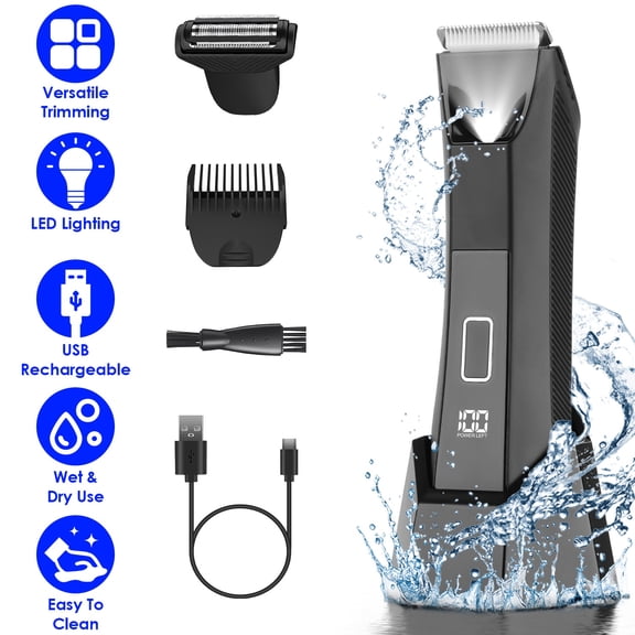 2 In 1 Cordless Electric Body Men Trimmer, IPX7 Waterproof LED Light LCD Display Shaver