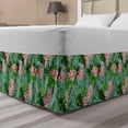 thumbnail image 1 of Luau Bed Skirt, Exotic Illustration of Leaves and Pastel Tone Plumeria Flowers Repeated, Elastic Bedskirt Dust Ruffle Wrap Around for Bedding Decor, 4 Sizes, Teal Green, by Ambesonne, 1 of 2