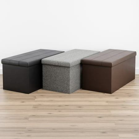 Mayview Rectangle Foldable Storage Ottoman, Faux Brown Leather