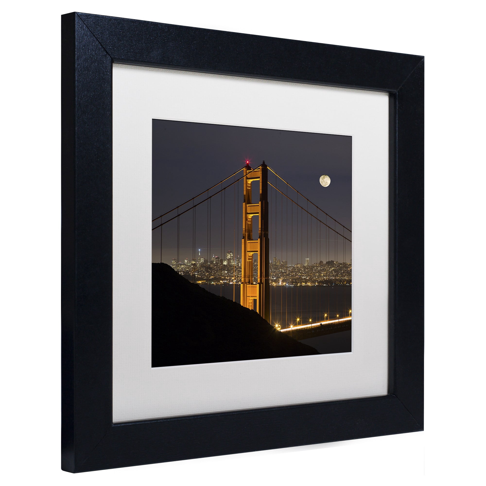 Trademark Fine Art "Golden Gate and Moon" Canvas Art by Moises Levy White Matte, Black Frame