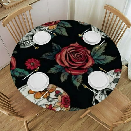 

Patifu Skull Rose Round Tablecloth 100% Polyester Waterproof Fabric Ideal for Indoor and Outdoor Use Stain Resistant Washable Table Cover 31 -35